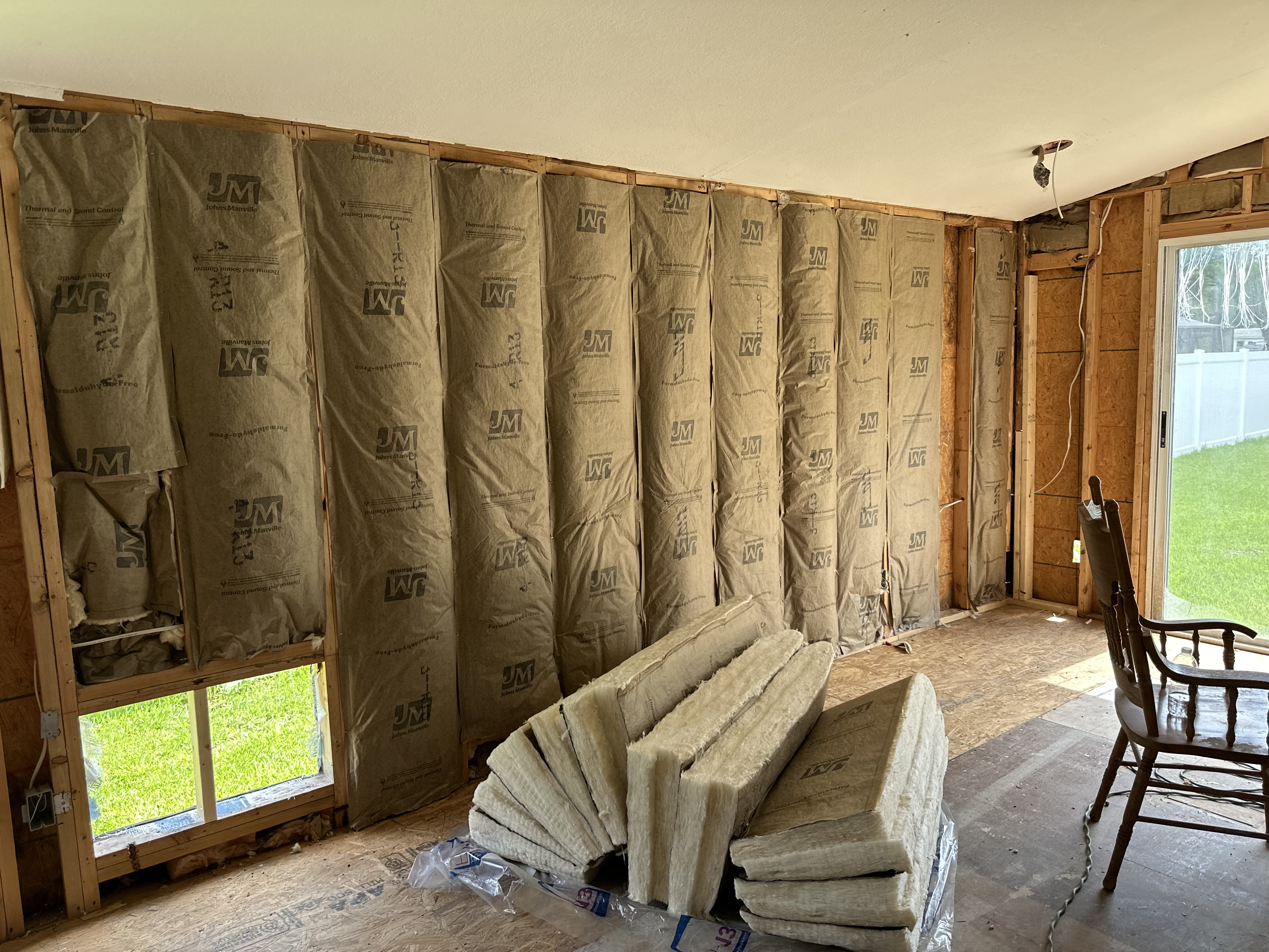 Batt insulation installed between wall studs